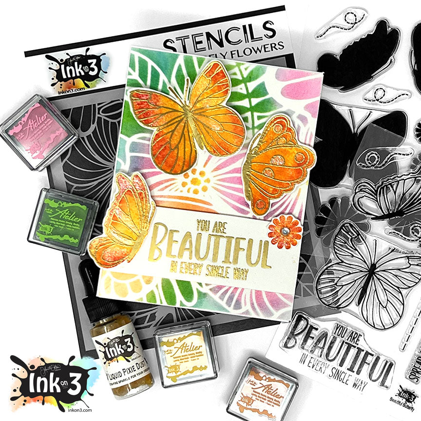 Butterfly Flowers 6x6 Stencil