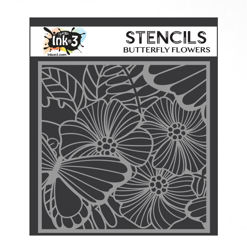 Butterfly Flowers 6x6 Stencil