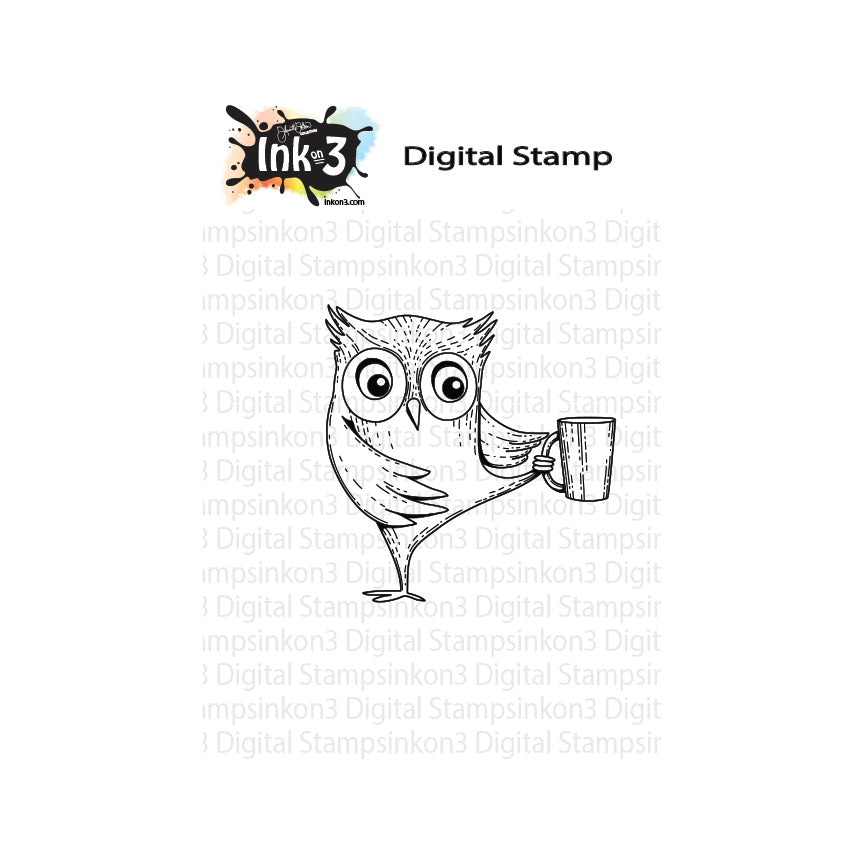 Owl & Coffee Leg Up Digi Stamp