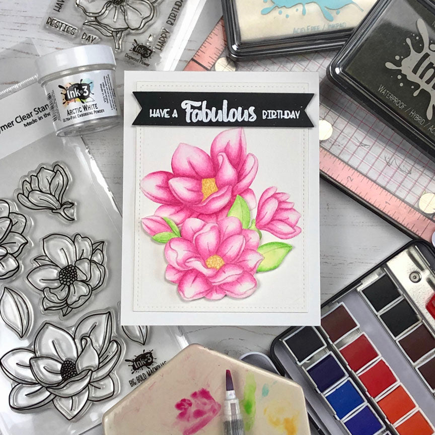 Card Example by Erica A B - no line coloring, Fadeout Ink & Big Bold Magnolia clear stamps by inkon3.com Ink On 3