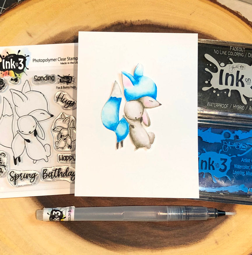 Fox & Bunny Hugs Clear Stamp No line copic coloring with Fadeout Ink and Atelier Ink by Fleurette Bloom