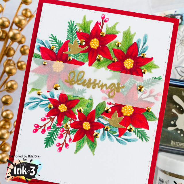 Card Example Blessings / Poinsettia  by Ilda ~ inkon3.com