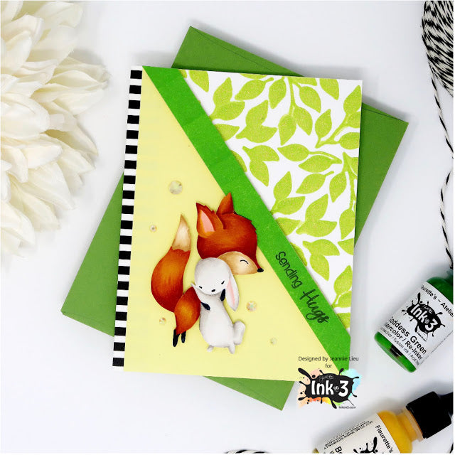 Fox & Bunny Hugs Clear Stamp No line copic coloring with Fadeout Ink and Copic Markers by Jeannie