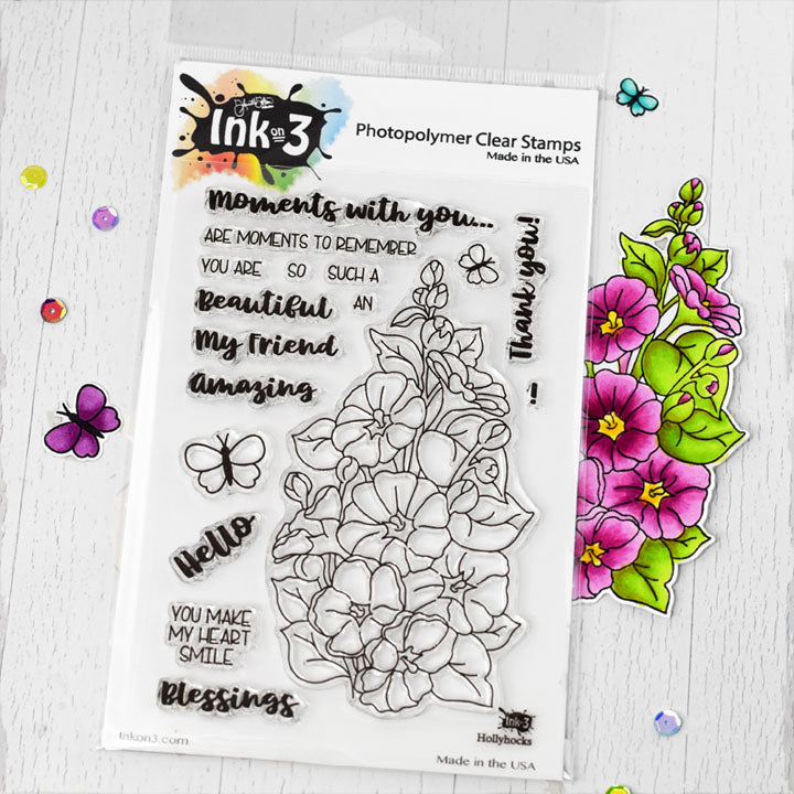 Hollyhocks 4x6 Clear Stamp set inkon3.com
