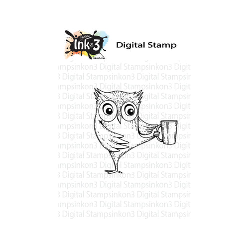 Owl & Coffee Leg Up Digi Stamp