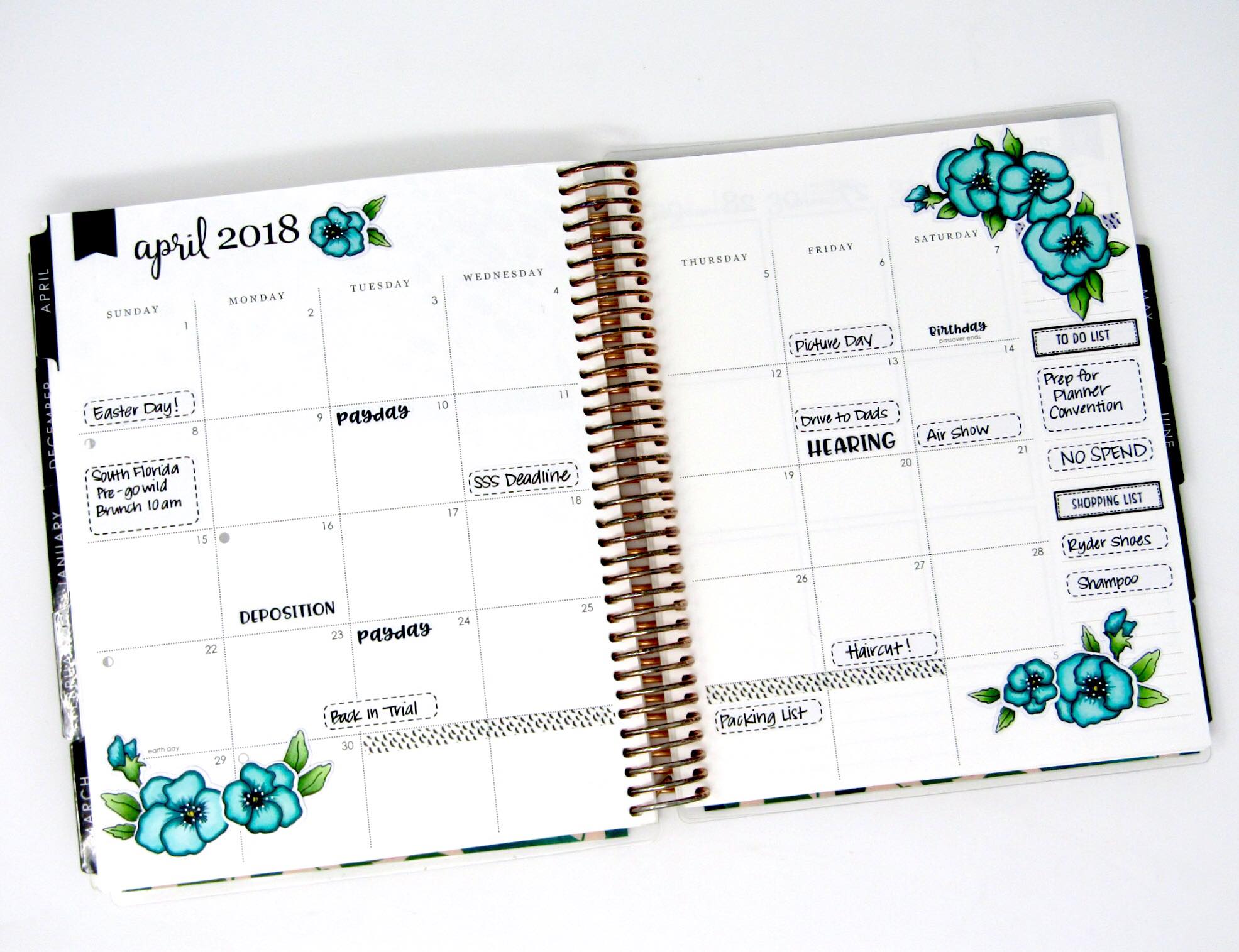 Pansie planner spread using Pansies Clear stamps from inkon3.com