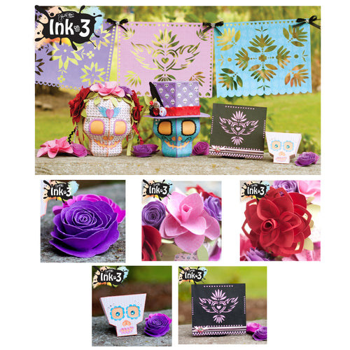 3D SVG Kit Dia De Los Muertos ~ Skulls, Flowers, Card, One Piece Box, Banners inkon3.com