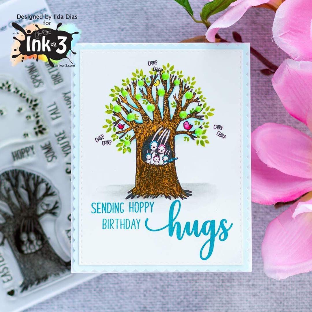 Bunny Hugs 4x6 Clear Stamps Card Example by Ilda Dias